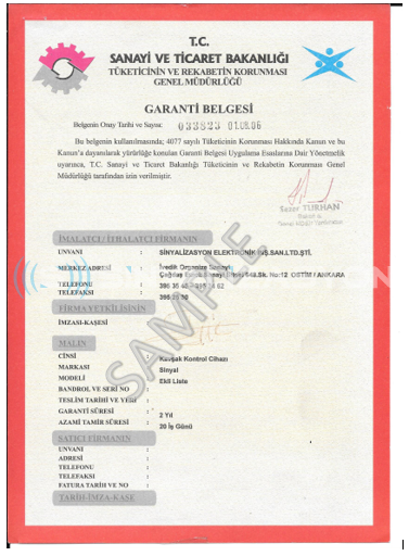 Warranty Certificate